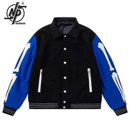 Fashion Autumn Skeleton Embroidery Varsity Jacket Men Streetwear Warm Wool Women Baseball Jacket Outfits Windbreaker 240305