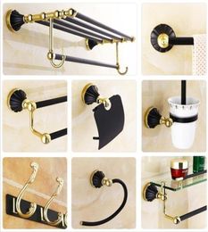 Bathroom Accessories Zinc alloy black gold Finish Towel Ring Robe Hook Toilet Brush Holder Towel Bar Bathroom Set Paper Holder T205744168