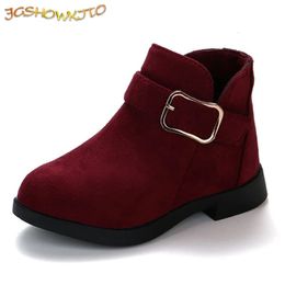 Winter Girls Winter Boots Classic Buckle Kids Ankle Boots Children Boots Flock With Rubber Sole Short Soft Fashion 240219