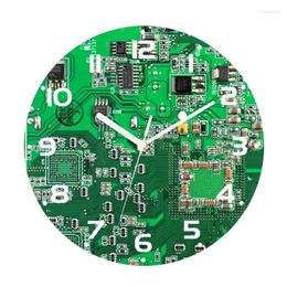 Wall Clocks Funny Computer Green Circuit Board Big Clock Geek Decorative Watch Technology Science Teacher Nerd Engineer Gift Decor