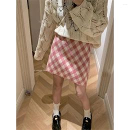 Skirts Vintage Rhombus Plaid Knitting Mini Skirt Fashion Women High Waist Bodycon One Step Sweater Jacquard Package Hip