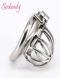 SODANDY Chastity Devices Male Small Penis Lock Stainless Steel Chastity Belt Metal Cock Cage For Men With Curved Penis Rings8277914