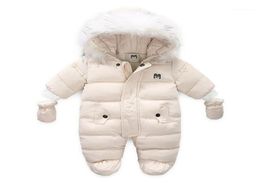 Down Coat Children Winter Jumpsuit Fur Hood Baby Girl Boy Snowsuit Russian Infant Outerwear Ovealls Thick Rompers With Gloves19381889