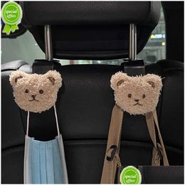 Other Interior Accessories New 2Pcs Cute Cartoon Bear Car Seat Back Hooks Storage Vehicle Headrest Organiser Hanger For Groceries Bag Dh3Nu
