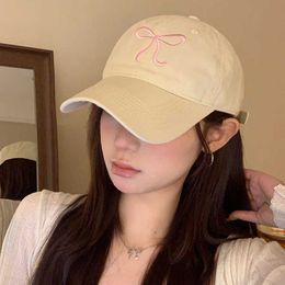 2024 New Instagram Korean Edition Cute Bow Embroidered Baseball Hat Womens Spring/Summer Sunshade and Sunscreen Duck Tongue Hat
