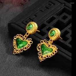 Dangle Earrings Arrival 24K Yellow Gold Women Green Crystal Heart