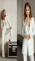 Fashion White Slim Mother of the Bride Pants Suits Women Ladies Evening Party Tuxedos Formal Work Wear For Wedding 2 pcs1995840