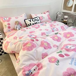 Bed Linen 2 Bedrooms Comforter Sets Cat Duvet Cover 240x220 Full Double Floral Sheets Cute Cherry Single Queen Bedding Set 240226