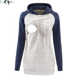 Sweatshirts Liu Qu Maternity Nursing Hoodie Womens Fleece Sweatshirt Hoodies Long Sleeve Breastfeeding Pregnancy Top Kangaroo Pocket Clothes