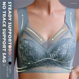 Bras Sexy Lace For Women Perspective Full Cup Solid Color Brassiere V-Neck Seamless Crop Top Female Push Up Breathable Lingerie