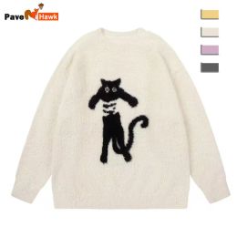 Sweatshirts Cartoon Knitting Sweater Men Women Loose Knitted Jumpers Autumn Streetwear Harajuku Cat Pattern College Knit Pullovers Couple