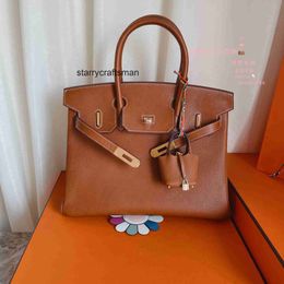 Genuine Leather Handbag L Original Saddle Leather Natural Gold Brown Feel Full Hand Honey Wax Thread Order Bag Sense