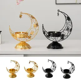 Candle Holders Moon Shape Light Luxury Metal Candlestick Home Desktop Ornaments Tealight Decoration For Wedding Party