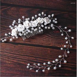 Hair Clips Bridal Wedding Crystal Bride Accessories Pearl Flower Headband Handmade Hairband Beads Decoration Comb For Women