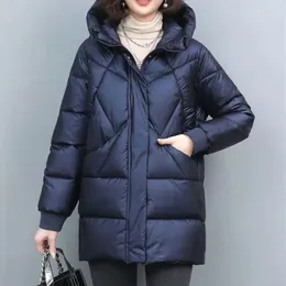 Women's Trench Coats 2024 Glossy Down Cotton Jacket Mid-length Section Winter Blue Parker Warm Middle-aged Mother Urban Leisure Coat