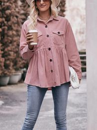 Women's Blouses Womens Corduroy Button Down Shirts Boyfriend Long Sleeve Oversized Tops Loose Shacket Jacket Y2K Streetwear