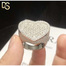 Anel de Moissanite Sier masculino de moda personalizada com coração congelado anéis de diamante