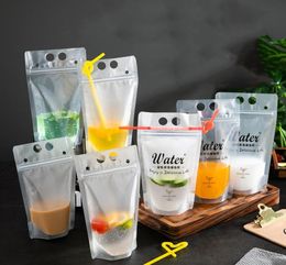 Transparent Self Seal Drink Bag With Straw Frosted Plastic Beverage DIY Drink Container Drink Bag Party Fruit Juice Drinks Pouch V7916177