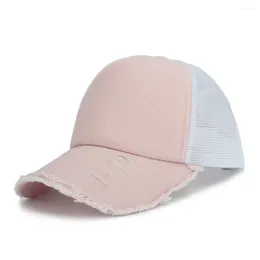 Ball Caps Men Sun Cap Peaked Ripped Sunshade Decorative Long Brim Mesh Anti-UV Hollow Out Baseball Hat Headwear