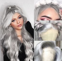Brazilian Simulation Human Hair Wigs Long Water Wave GreyBluePinkPurpleGreen Color Synthetic None Lace Front Wig Pre Plucked N2689088
