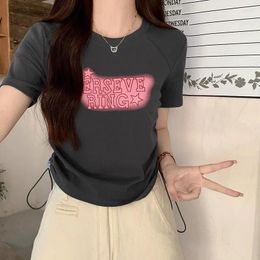 Women's T Shirts Fashion 2024 Women Tops Letter Design Spring Summer T- Shirt Female Simple Clothing Sexy Crop Top Clothes Casual Blouse Y2k