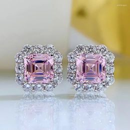Stud Earrings Spring Qiaoer Luxury 925 Sterling Silver 2CT Pink Quartz Topaz For Women Lab Diamond Engagement Fine Jewelry Gift