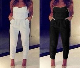 Whole Womens Jumpsuit Sexy High Waist Slim Solid Pocket Long Jumpsuits Overalls Pant White Black 2016 Strapless Jumpsuit Romp1522952