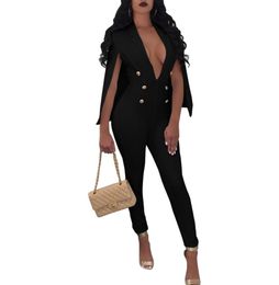 NEW Cloak Trousers Rompers Womens Jumpsuit V Neck Buttons Outfits Evening Party Overalls Full Bodysuit Bodycon Sexy Jumpsuits3713053