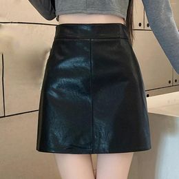 Skirts Sexy Autumn Winter Short PU Leather Skirt Women Korean Fashion Slim High Waist Black Red Khaki Beige Coffee Pencil Mini