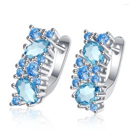 Stud Earrings Sterling Silver Color Blue Zircon Rereugular Shape Ear-Buckles Women's Fashion Jewelry