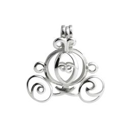 Pearl Cage Cinderella Pumpkin Carriage Locket Wishing Gift 925 Sterling Silver Jewellery Pendant Mountings 5 Pieces228p