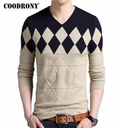 COODRONY Cashmere Wool Sweater Men Autumn Winter Slim Fit Pullovers Men Argyle Pattern VNeck Pull Homme Christmas Sweaters 2012019872499