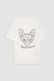 High quality T-shirt women Grey and white black eagle print vintage tops 2024 summer new Tees