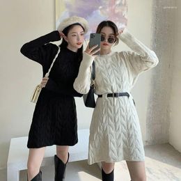Casual Dresses Fashion Elegant O-neck Slim Waist Women Simple Solid Long Sleeve Vestidos 2024 Spring Korean Chic Dress Female