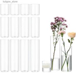 Vases 15PCS Clear Glass Cylinder Vases for Centrepieces Glass Flower Vase Hurricane Floating Candle Holder Decoration Home Decor Room L240309