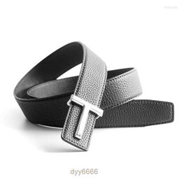 Belts Top Luxury Designer Brand Brass t Buckle Belt Men High Quality Women Genuine Real Leather Dress Strap for Jeans Waistband Grey Dhrin Fa98