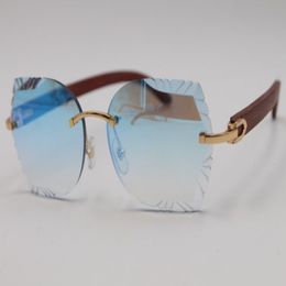 Rimless Carved lens Optical T8200762 Wood Sunglasses Unisex vintage 3 0 Good Quality Fashion metal Designer Mens Women163B