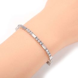 Wolf Tide 3mm Bling Cz Stone Tennis Bracelet Baguette Full Iced Out Round Square Cubic Zircon Chain Bangle Bracelets Hip Hop Top Quality Jewellery Accessories Bijoux