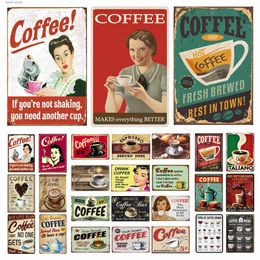 Metal Painting Coffee Metal Tin Signs Vintage Plaque Metal Plate Retro Wall Art Posters for Cafe Kitchen Bar Pub Clubs Iron Painting Decoration T240309