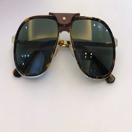 Quadratische Pilotensonnenbrille für Herren 0241s Metall Gold Havanna Grüne Linse Gafa de Sol Brillenschirme UV400 Neu mit Box231D