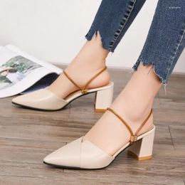 Slippers Shoes Woman 2024 Pointed Toe Soft Pantofle Square Heel Heeled Mules Cover Comfort Block High Slides Rubber Sewing B