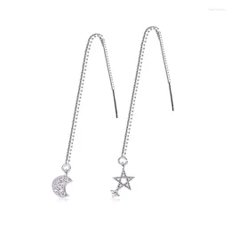 Dangle Earrings Delicate CZ Crystal Moon Star Chain Drop Unique Tassel Long Christmas Women Crescent Wedding Ear Line