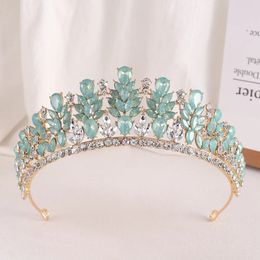 Baroque Green Opal Wedding Headband Crystal Bridal Crowns Tiaras Hair Jewelry Accessories Women Rhinestone Headwear Queen Diadem 240301