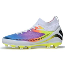 High Top Kids Football Boots Cleats Women Men AG TF Soccer Shoes Gradient Blue Yellow