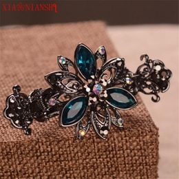 Newest Hair Clips Alloy Hairpins Crab Claw Clip With Crystal Flower Vintage Women Wedding Head band Hair Accessories263U