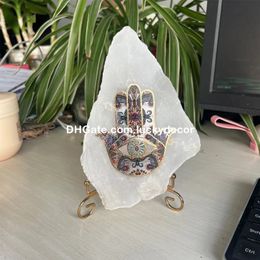 Irregular Selenite Hamsa Hand Charging Plate Protection Good Luck Cleansing Slab Natural Satin Spar Fatima Mineral Specimen Healing meditation stone Crystal Grid