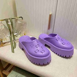 Fashion Hollow Slippers platform perforated Designer Slide G sandals Mules Slides Multicolor thich Bottoms Beach summer Loafers Candy colors Rubber Flats Slipper