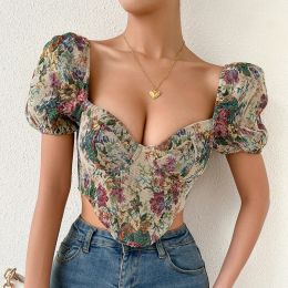 Camis French Vintage Corset Tops to Wear Out Sexy Floral Corsets Bustier Crop Top Tank Lace Up Women Flower Camisole Shaper Streetwear
