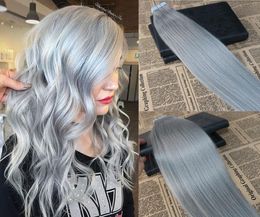 Tape in Human Hair Extensions Sliver color Skin Weft Tape in Extensions Grey PU Straight Tape on Hair Extensions 100g40pcs5393335