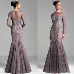 Mermaid Mother Of The Bride Dresses Jewel Neck Lace Appliques Beaded Illusion Long Sleeves Plus Size Evening Dress Wedding Party G238b